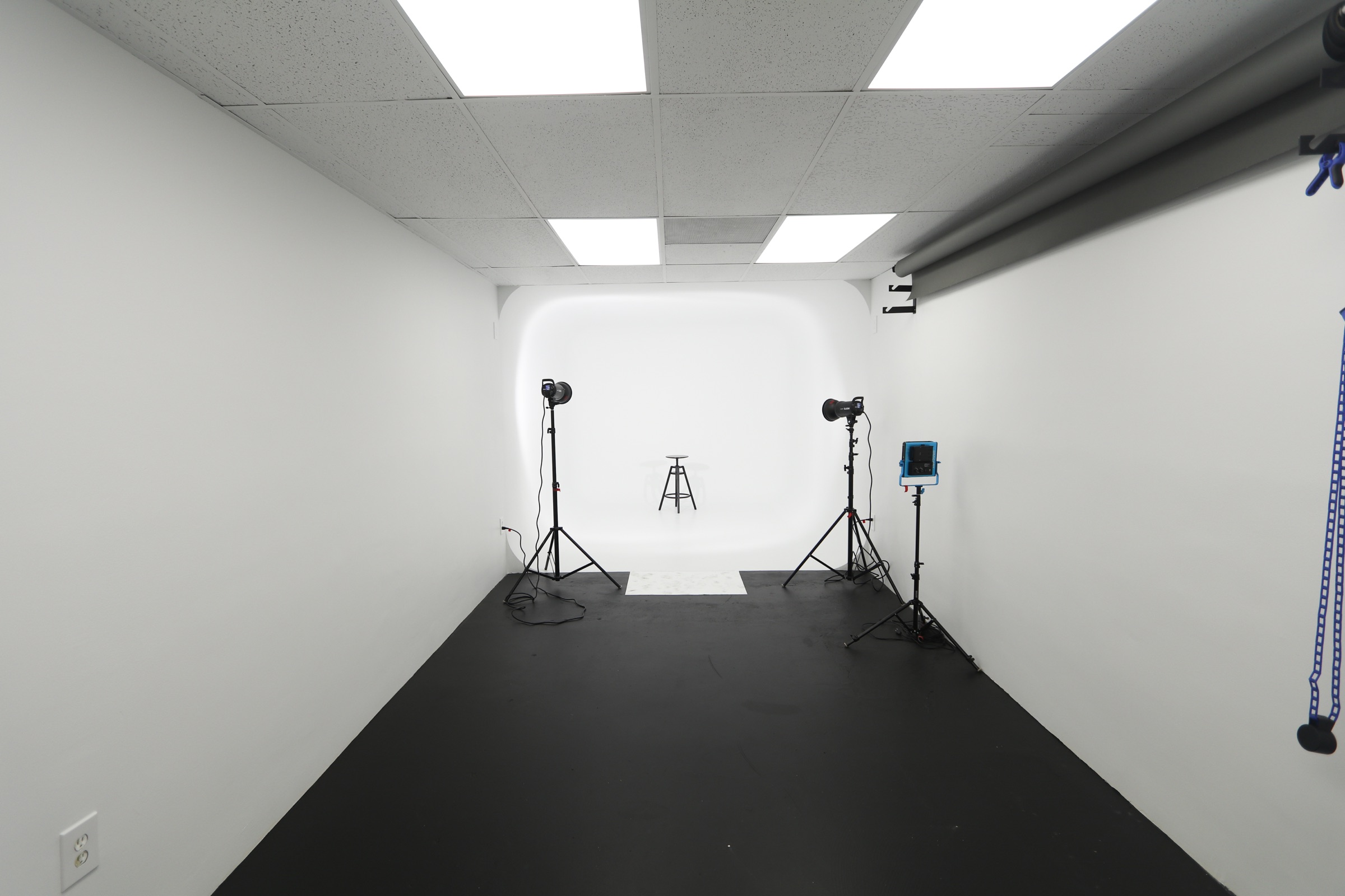 Front view of the white cyclorama ready for a shoot